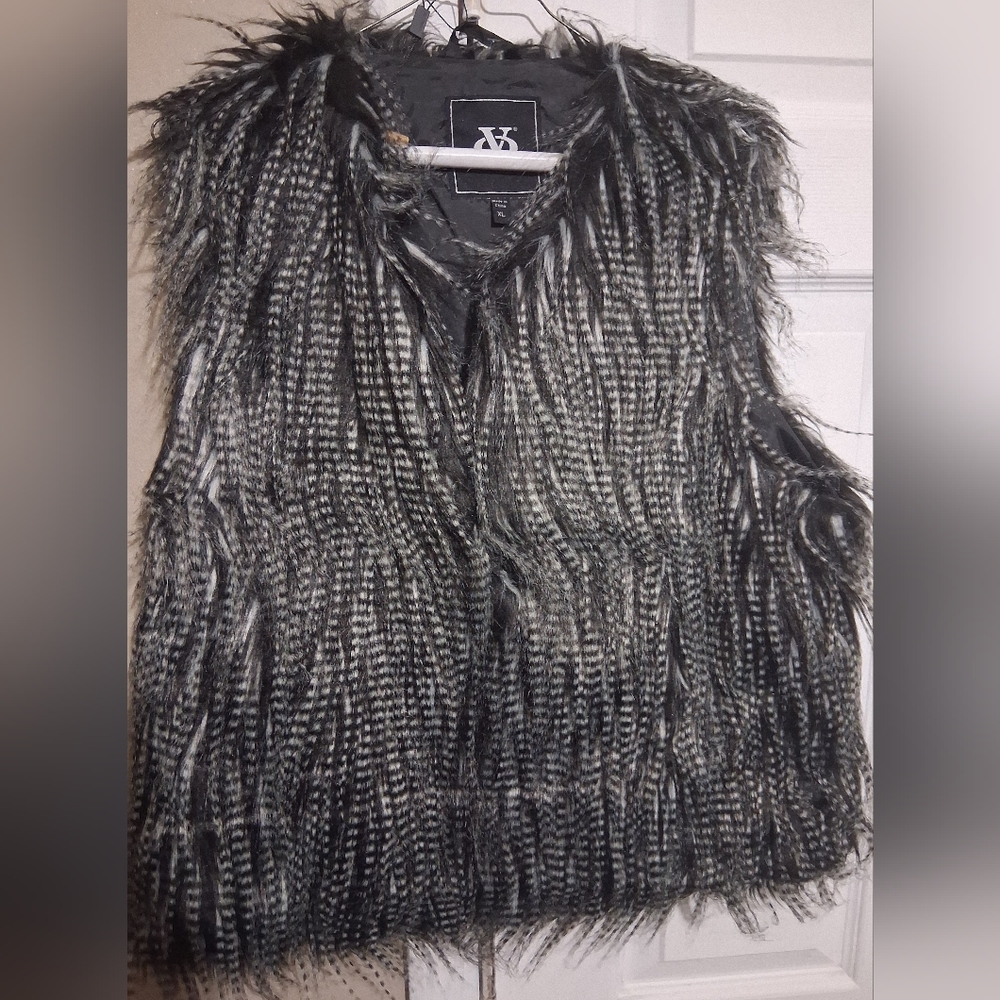 Faux Fur Vest in Black and White